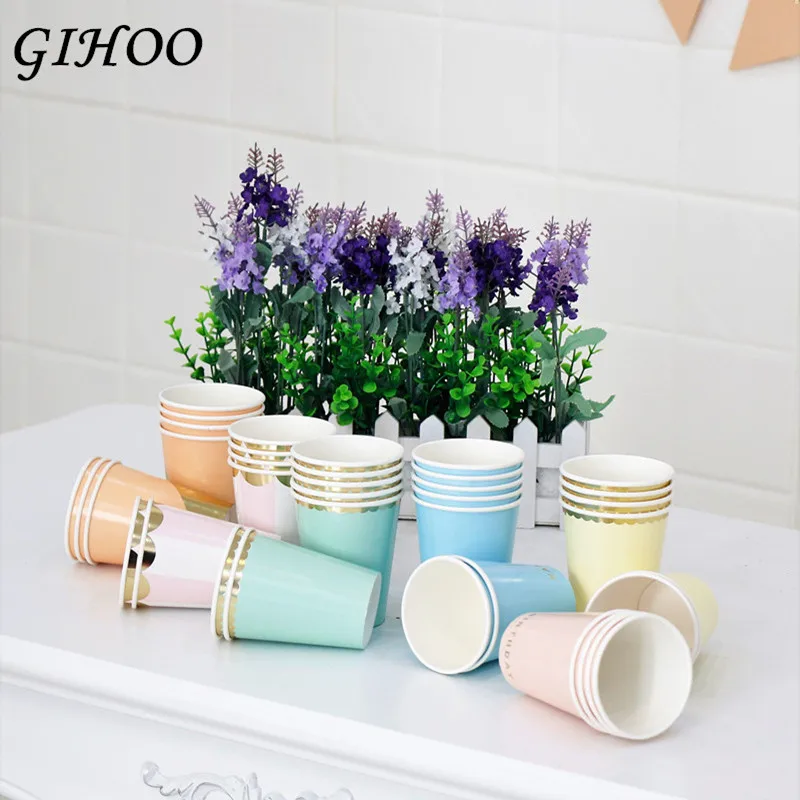 

GIHOO 8Pcs/Lot 270ml Dot and Colorful Paper Cup Solid Color Wedding Happy Birthday Party Tableware Disposable Cups Party Suppli