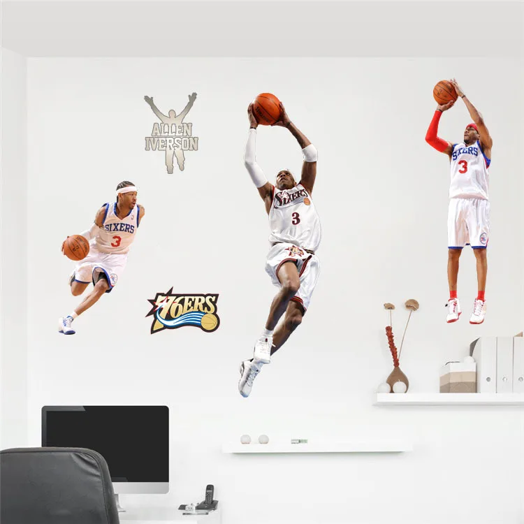 DIY Gift NBA  Allen Iverson   Basketball Player Wall Stickers Decal  Home Decor Fan Gifts B486 Free Shipping