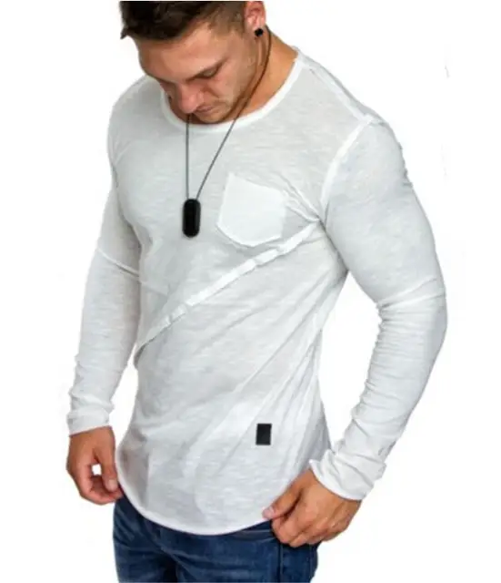 T Shirt Men 2018 Male Slim Fit T Shirt Stitching Solid Mens Cotton Long ...