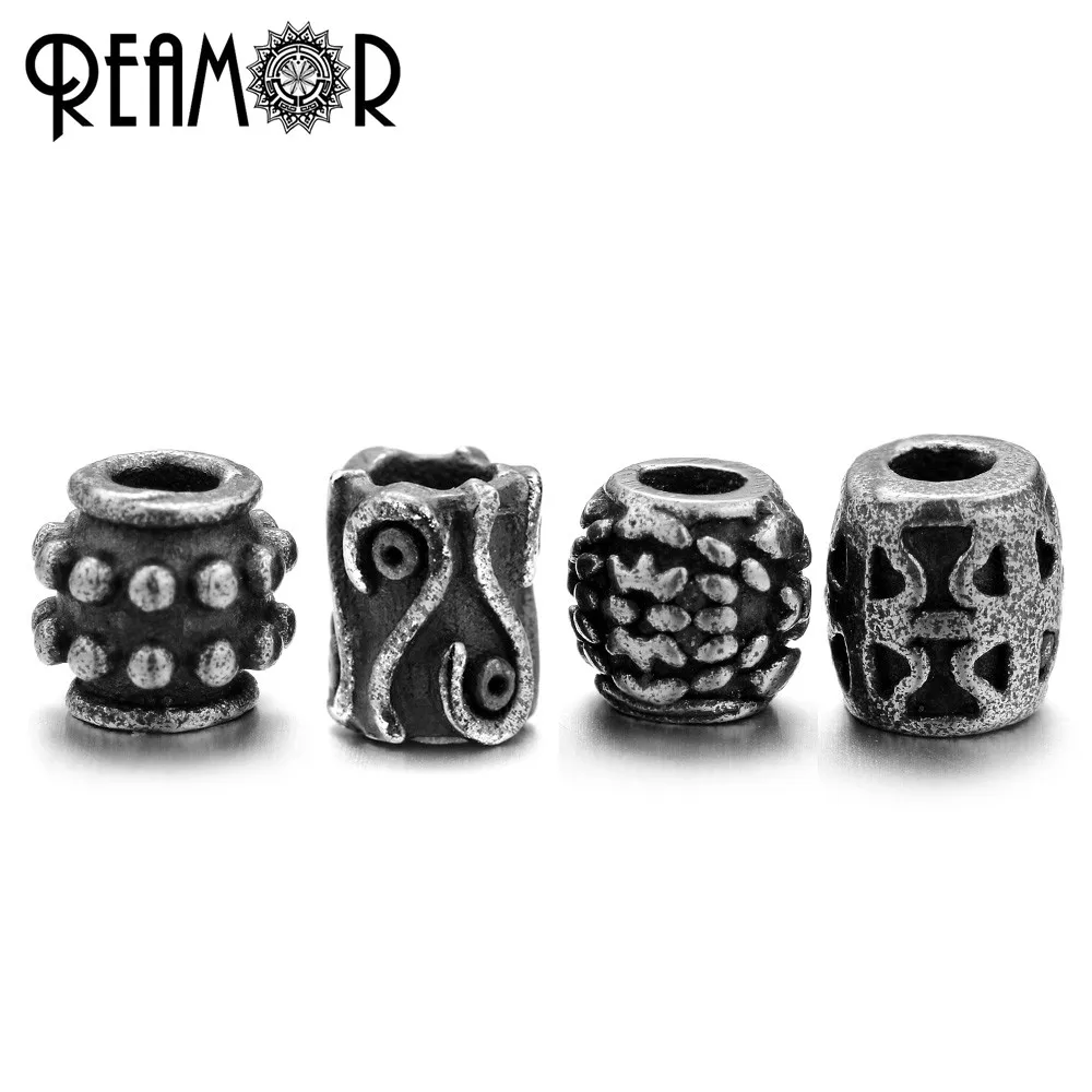 

REAMOR Antique 316l Stainless Steel Four Clover&Dots&Evil Eye 2mm Small Hole Beads Charms for DIY String Bracelet Men&Women