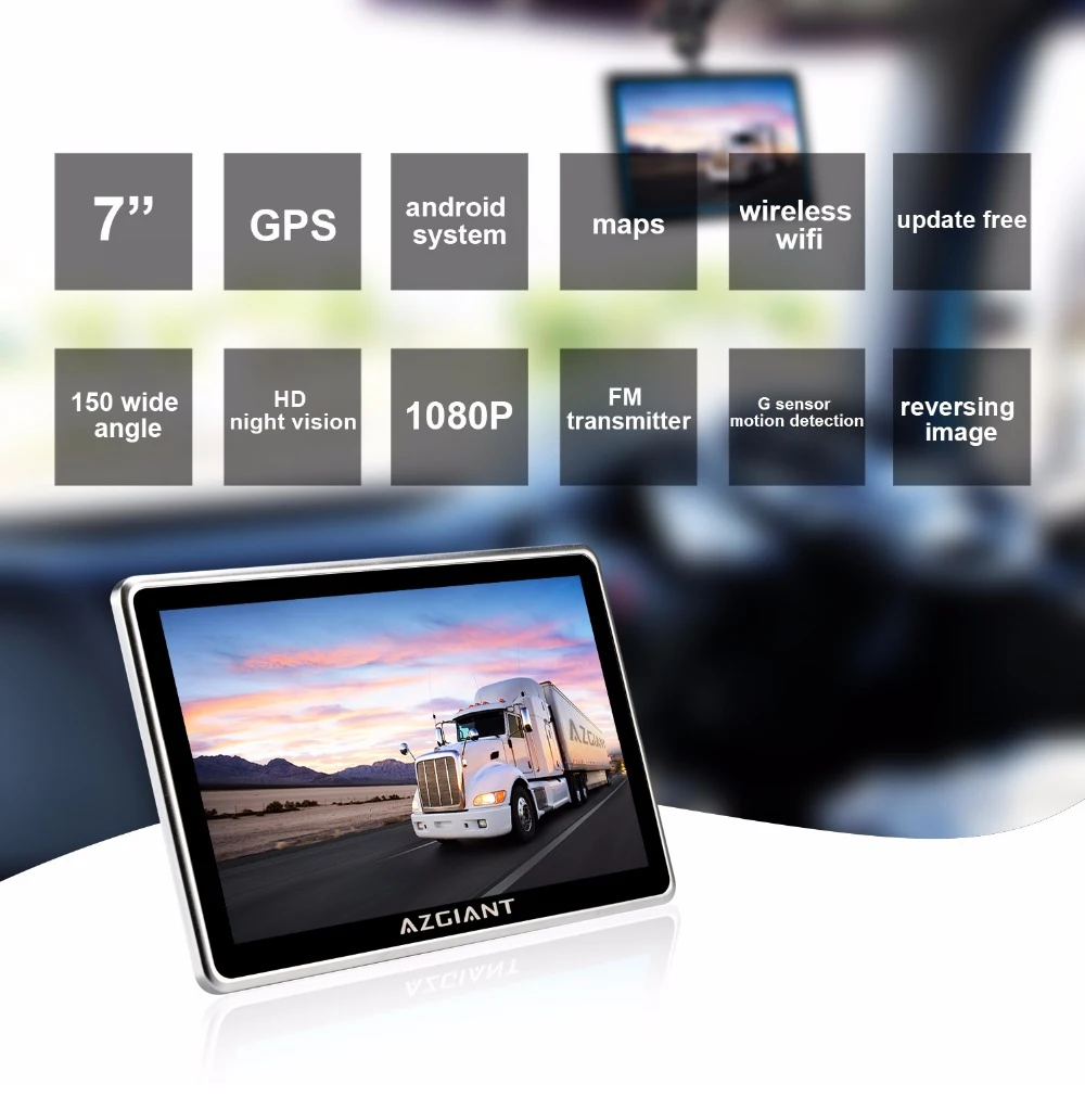AZGIANT " Blutooth WiFi Автомобильный навигатор для грузовиков gps DVR SAT планшет сенсорный экран Android водительский рекордер карта жизни 16 Гб NT-80