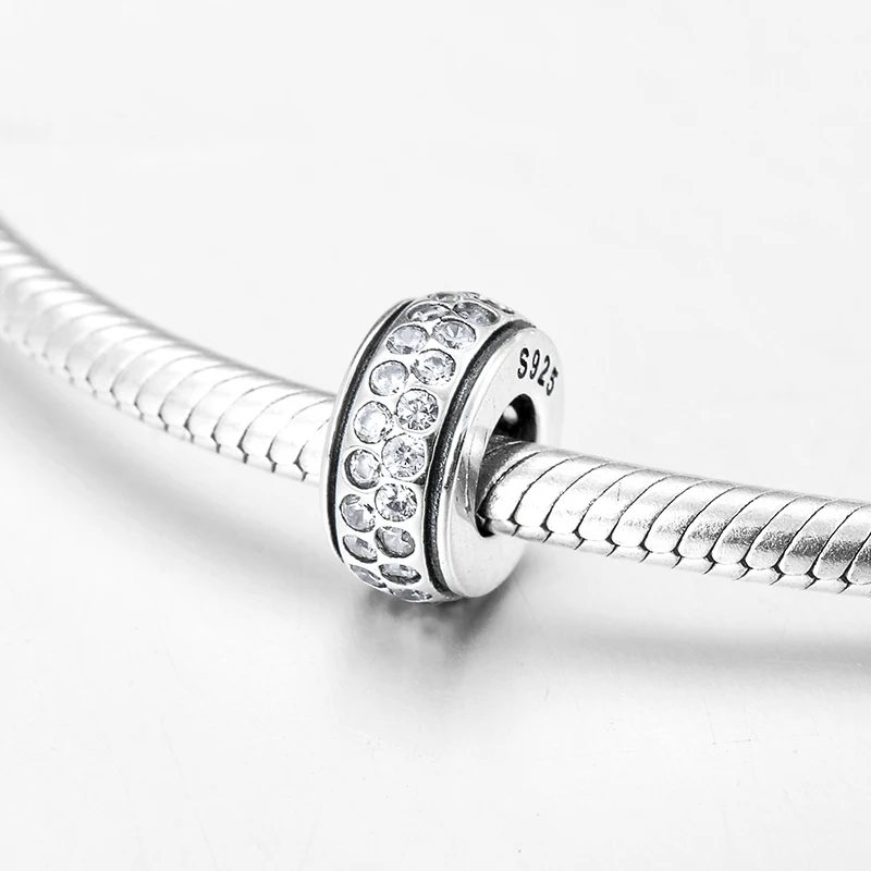 Аутентичные стерлингового серебра 925 интенсивный мерцающий Циркон тонкой прокладки бусины для изготовления ювелирных изделий Подходит