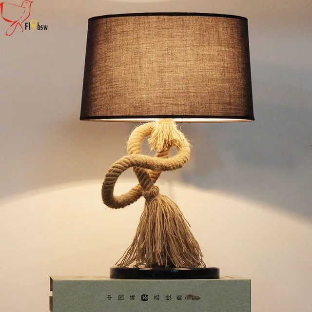 Country Style Creative Hemp Rope Desk Lamp Dia 35cm Cloth Lampshade Country Style Creative Hemp Rope Desk Lamp Dia 35cm Cloth Lampshade Retro Table For Bedroom Bedside Reading Lighting