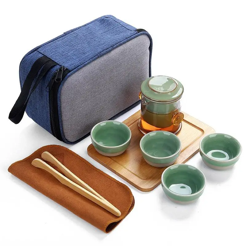 

Chinese Travel Kung Fu Tea Set Ceramic Portable Teapot Porcelain Teaset Gaiwan Tea Cups of Tea Ceremony Tea Pot With Travel Bag