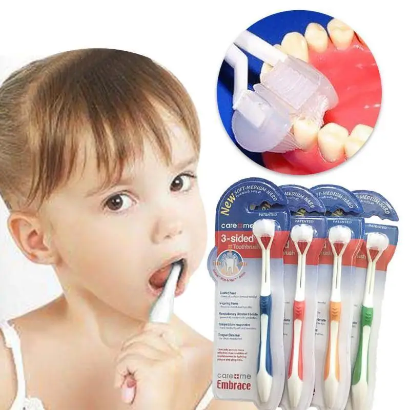2PCSChild3SidedToothbrushUltrafineSoftBristleBabyToothBrush