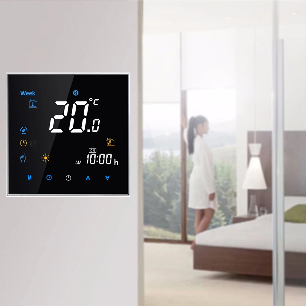 

LCD Touchscreen Programing Thermostat Boiler Heating Office Hotel Temperature Controller NTC Sensor Negative Show