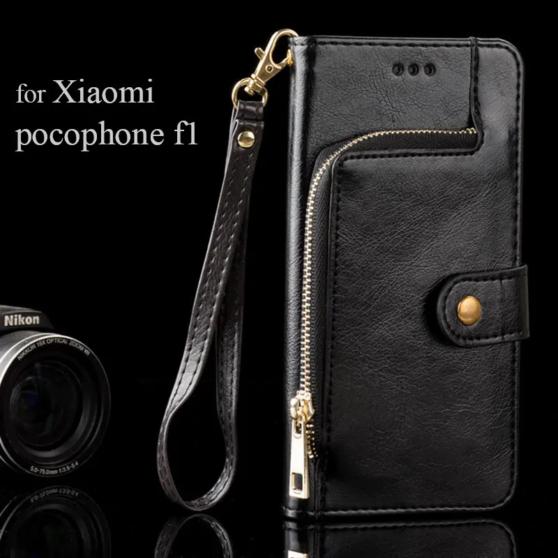 

Luxury case for Xiaomi pocophone f1 zipper Wallet design PU leather material coque fundas covers for Xiaomi pocophone f1