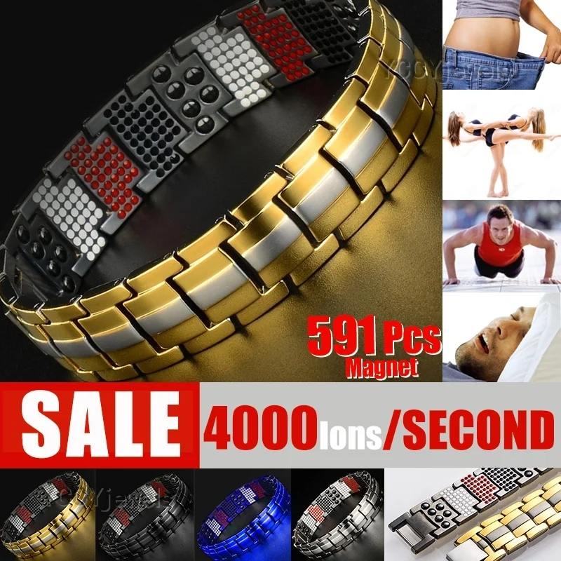 

Gold Energy Stones Health Energy Bracelet Bangle for Arthritis Negative Ion Tourmaline Bracelet Balance Band Chain Wrist Watch