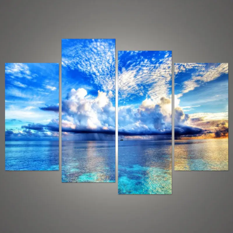 4pcs beautiful ocean sunset landscape wall painting print on canvas for home decor ideas paints on wall pictures art - Ocean Decor 4pcs beautiful ocean sunset landscape wall painting print on canvas for home decor ideas paints on wall pictures art - Ocean Decor