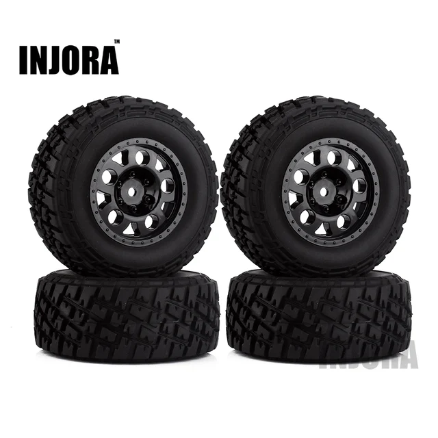 Cheap INJORA 4PCS Black Wheel Rim & Tires Set for 1/10 RC Short Course Truck Slash HPI Traxxas RC Model Car