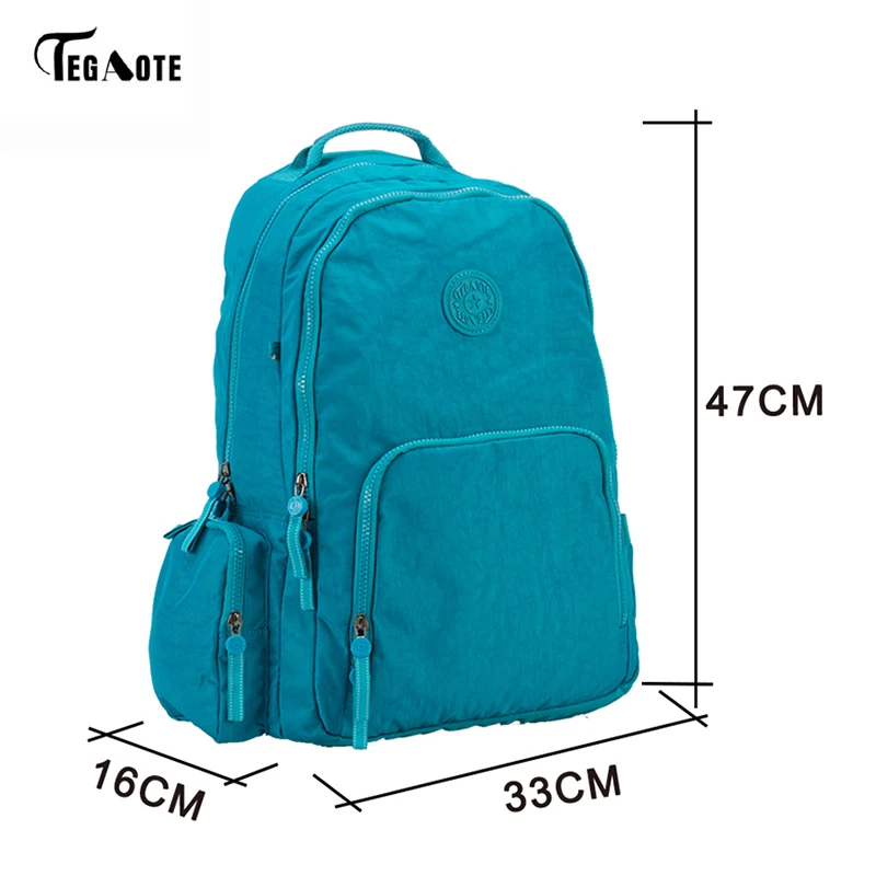 Tegaote clásico nylon mujer mochila marca mochila del cuaderno del ordenador portátil para estudiantes universitarios impermeable mochila escolar