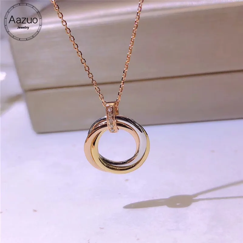 

Aazuo 18K Rose Gold White Gold Yellow Gold Real Diamond Three O Pendent Necklace gifted for Women Engagement Wedding Chain