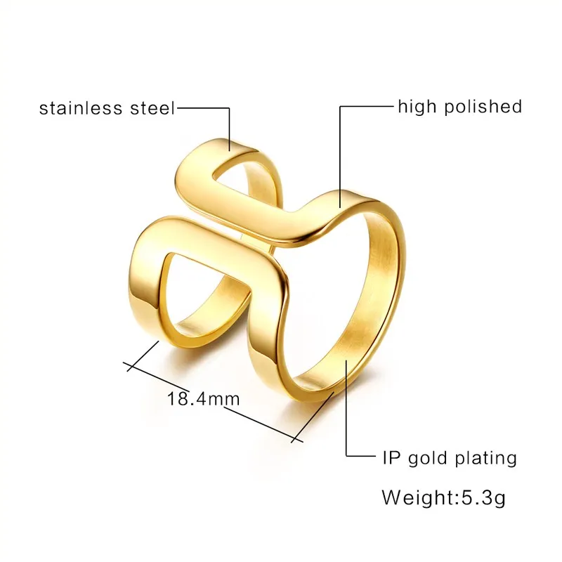 Meaeguet Women Stainless Steel Wrap Around Straight Line Center Above Knuckle Midi Ring Gold-Color Fashion Cocktail Jewelry