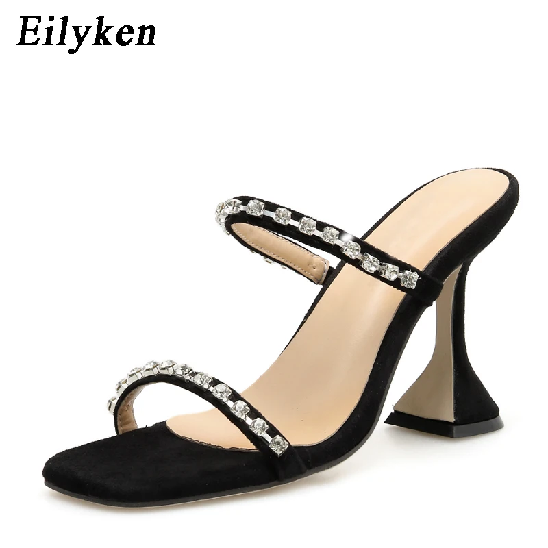 EilyKen/ шикарные модные туфли из искусственной кожи женские шлепанцы пикантные босоножки на тонком каблуке с открытым носком и стразами вечерние туфли черного и золотого цвета; Размеры 35-41