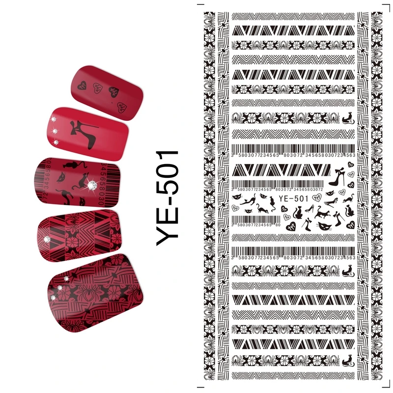 

UPRETTEGO NAIL ART BEAUTY WATER DECAL SLIDER NAIL STICKER BLACK GEOMETRY FIGURES ARROR WAVE LINES LACE YE501-506