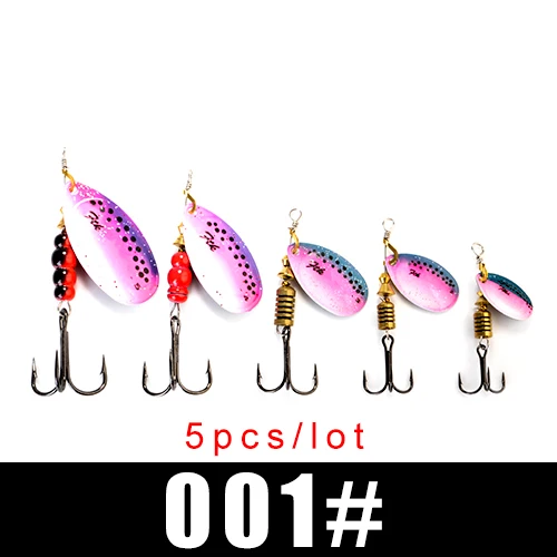 FTK New 1#-5# 5pcs/lot or 4pcs/lot Similar as Copper Spinner Bait Fishing Lure With Treble Hooks Hard Baits Spoon Pike - Цвет: 001