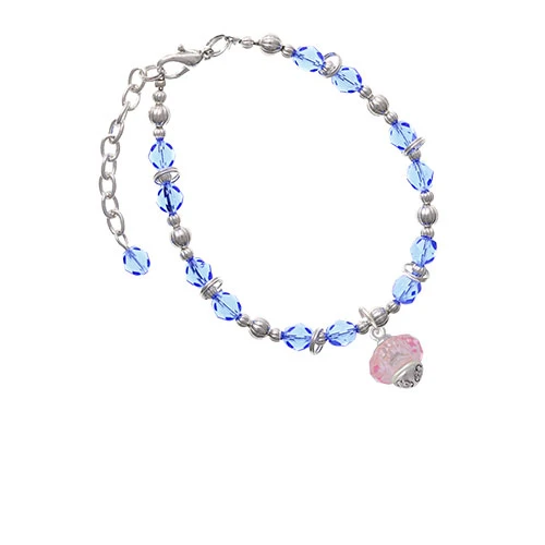 Pink Faceted Glass Spinner Light Blue Beaded Bracelet