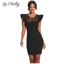 2018 Verão Mulheres Mini Vestidos de Baile Cocktail Party Elegante Ruffle Mangas Lace Oco Out OL Vestido Vestidos Curtos LC220287 Wok