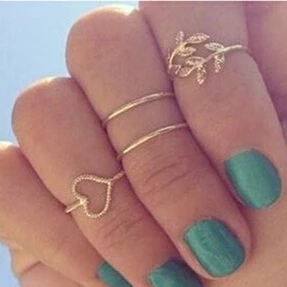 Fashion and contracted Peach heart of love Leaves ring 4piece/set  auger leaves Knuckle ring tail ring free shipping