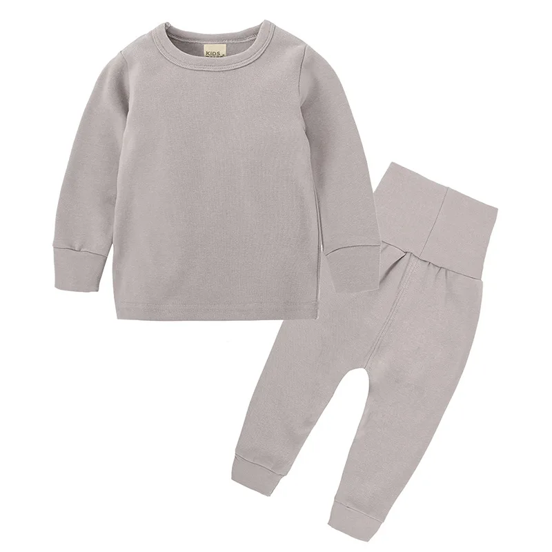 Детская однотонная цветная Пижама, теплая одежда для сна для мальчиков и девочек, Детская Хлопковая пижама, толстые рубашки+ штаны, комплект из 2 предметов для малышей