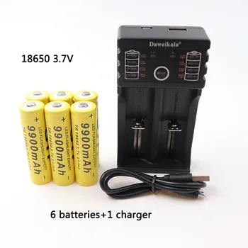

2020 100% New 18650 battery 3.7V 9900mAh rechargeable liion battery with charger for Led flashli 1PCS