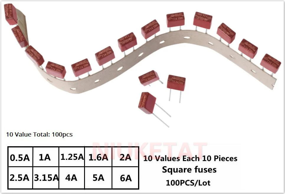 100pcs Square fuse for each 10pcs 0.5A/1A/1.25A/1.6A/2A/2.5A/3.15A/4A/5A/6.3A 250V 392 plastic LCD TV power board | Обустройство дома