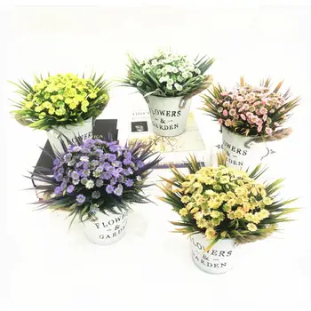 

AsyPets Artificial Babysbreath Plant Potted with Letters Printing Metal Bucket for Decoration