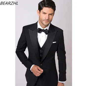 

bespoke mens tuxedo for men suit black three piece suits peak collar 2020