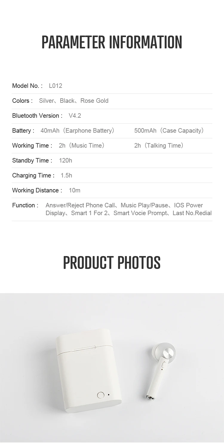 L012 wireless headphones Bluetooth4.2 unilateral mini stereo charging box Exemption from postage games driving computers018