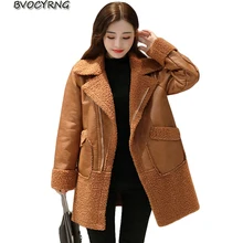 Новинка года; женская куртка из искусственной кожи; зимнее меховое пальто; утепленная шерстяная теплая верхняя одежда; модное свободное меховое пальто для девочек; Средний стиль; A0055