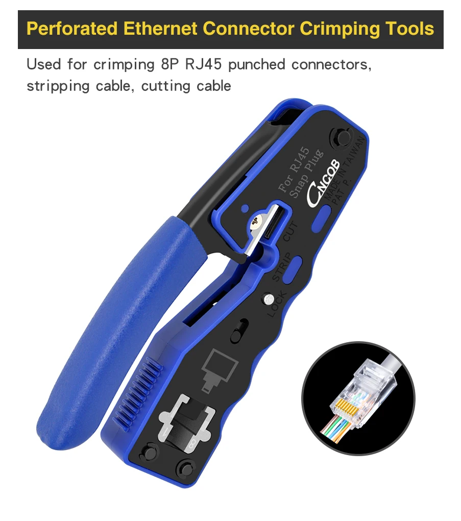 Cncob-crimpador de Cabos Multifuncional de Crimpagem Perfurado por Ethernet Ferramenta Conector Rj45 8p8c 2 Cncob-crimpador de cabos rj45 8p8c, ferramenta multifuncional