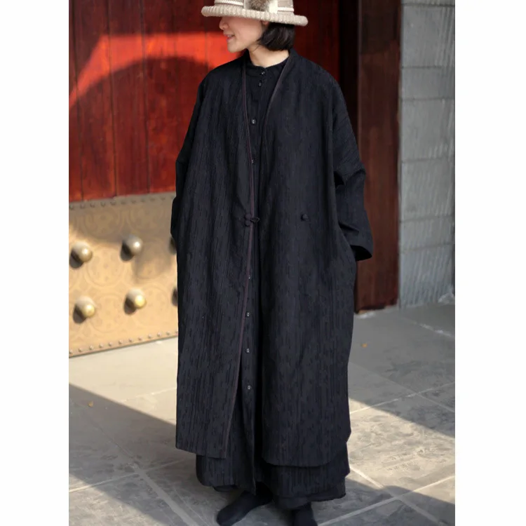 

2019 female new spring plus size chinese style buckle and long outerwear nine-point sleeve trench