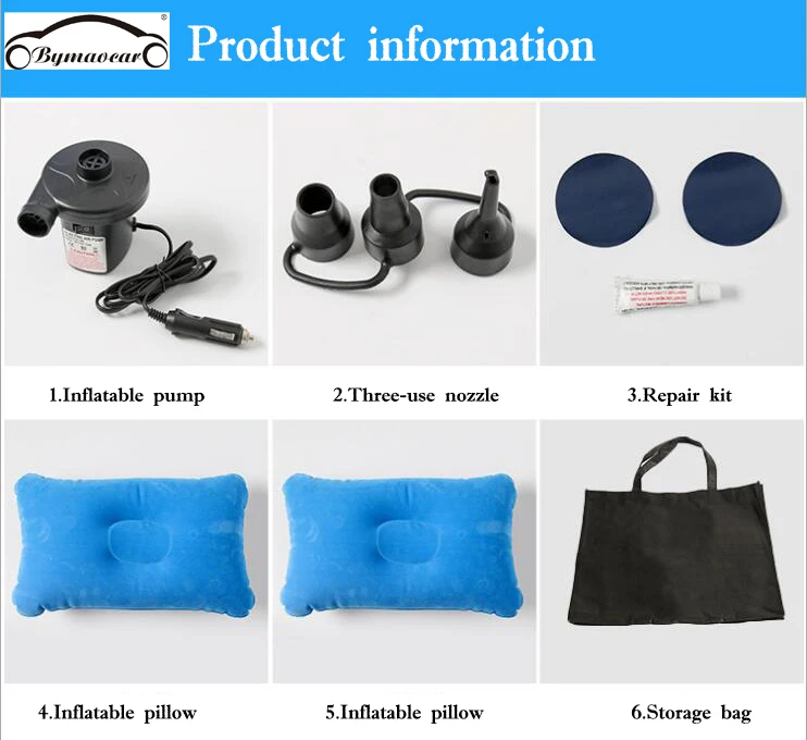 Bymaocar Inflatable car mattress outdoor camping inflatable bed PVC flocking Multifunctional Car inflatable bed car accessories