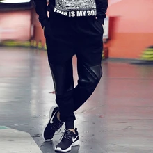 Осенние мужские джоггеры Брюки для девочек Для мужчин модные эластичные талии Повседневное Узкие брюки человек Дамские шаровары кусочков кожи Мотобрюки