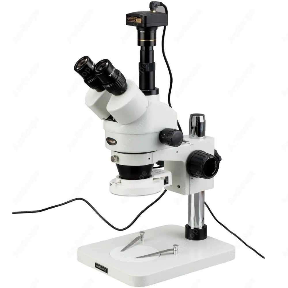 AmScope 3.5X-90X Simul-Focal Stereo Zoom Microscope on Boom Stand with 144-LED Ring Light and 10MP USB3 Camera 