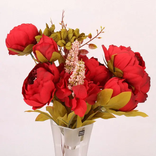 13 голов/Букет искусственных цветов пион осенний Шелковый цветок осенние украшения поддельные Свадебные цветы вечерние украшения для дома подарок - Цвет: Wine Red
