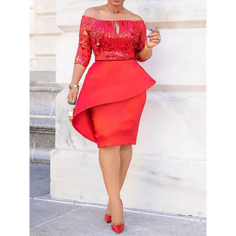 Женское облегающее платье с блестками и вырезом лодочкой элегантное в