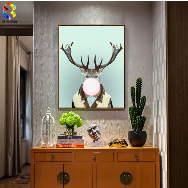 

Kawaii Elk Bubble Cotton Canvas Art Print Poster, Wall Picture for Kids Room Decoration, hogar Decor Painting