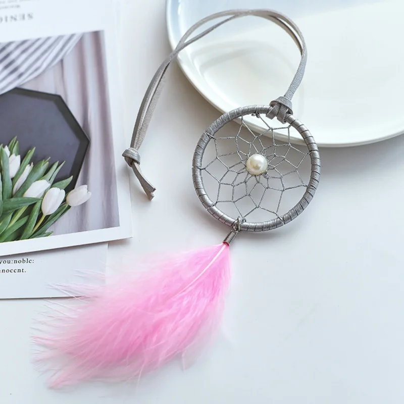

Mini Car Dream Catcher Small Shells Beaded Natural Feathers Handcraft Chic Hanging Ornaments Girls Bag Pendant