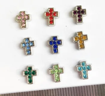 

120pcs Mixed Color Mini Rhinestone CrossFloating Charms Fit For Lockets, Gifts, Finding Jewleries