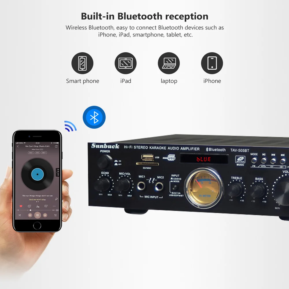 SUNBUCK 220 В домашний аудио усилитель высокой мощности встроенный Bluetooth AV усилитель с картой радио Bluetooth AV усилитель 4-16ом