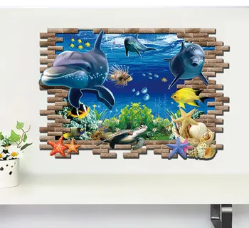 

3D Animal Wall Sticker Dolphin Fish Blue Color Wall Decal for Boy Kids Rooms Home Decor Bedroom Wall Posters HCX028