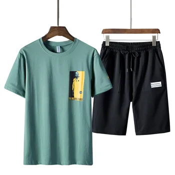 

2019 Summer Mens Set Short Casual Suits Sportswear Mens Clothing Man Two Pieces Fashion Men Brand Print Sets Male Sweatshirt 4XL
