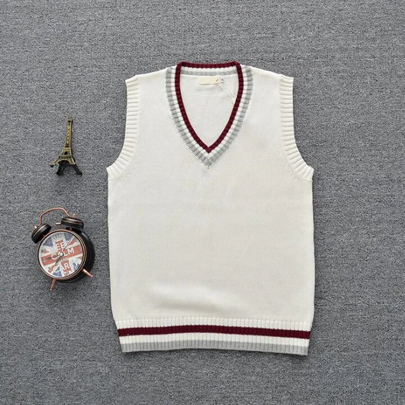 British School Uniform Women Men V Neck Sleeveless Sweater Vest Preppy