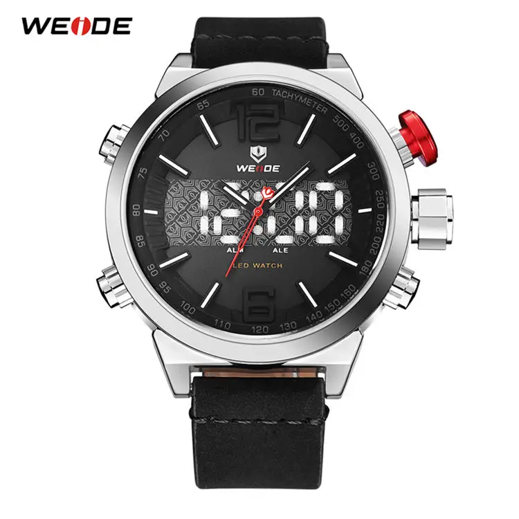 WEIDE мужские спортивные брендовые цифровые авто часы с будильником, кожаный ремешок, задний светильник, кварцевые часы с несколькими часовыми поясами, наручные часы, мужские часы - Цвет: WH6101-1C