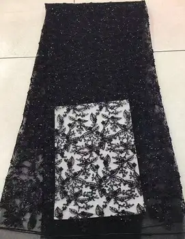 

5yards black bead lace fabric, bridal lace fabric with beads and sequins, heavy bead lace fabric, beading tulle lace fabric
