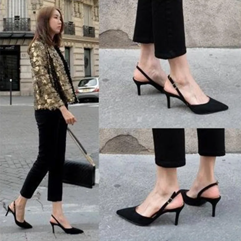 

2018 New Arrived Suede Cover Pointed Toe Design Women Sandals Thin High Heel Comfort Sandals Fashion Lady All-match Casual Shoes