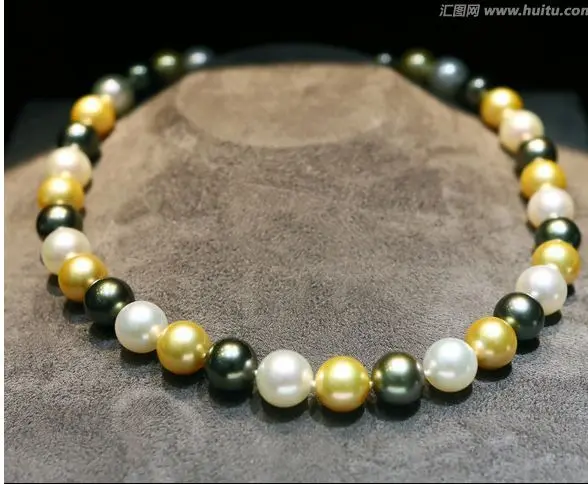 

elegant 9-10m south sea white black gold multicolor pearl necklace 18inch