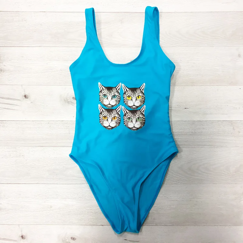 Buy Beachwear Four Cats Print Swimsuit Women Swimwear