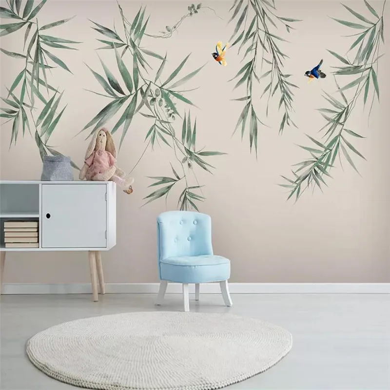 

Bamboo flowers and birds ink bamboo hand-painted high-grade wall cloth manufacturers wholesale wallpaper mural photo wall